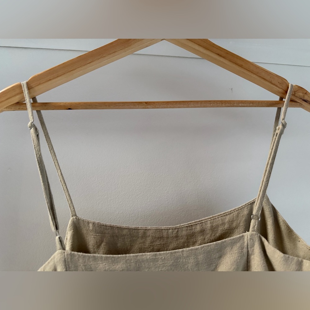 Linen Tan Spaghetti Strap Ruffle Dress - Picture 6 of 8